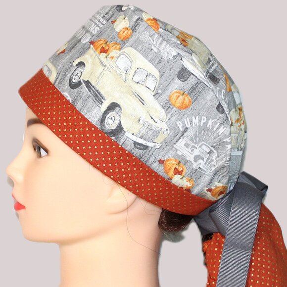 Pumpkin Patch Womens Ponytail Scrub Cap NWOT, Handmade - Picture 3 of 6